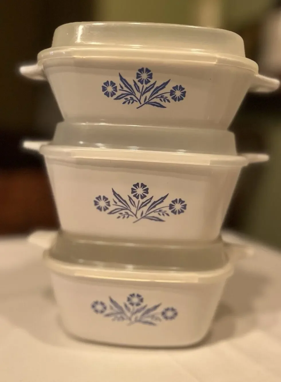 Vintage Set of 3 Corning Pyrex P-41-B Casserole Dish w/Lid Blue Cornflower